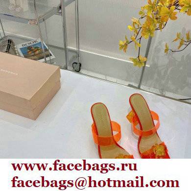 Mach  &  Mach Heel 9.5cm Rose Flower Mules PVC Orange 2022